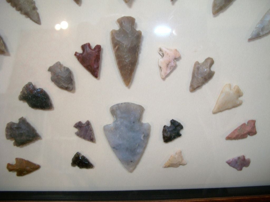 19th Century FANTASTIC COLLECTION 19THC AMERICAN INDIAN ARROWHEADS IN FRAME