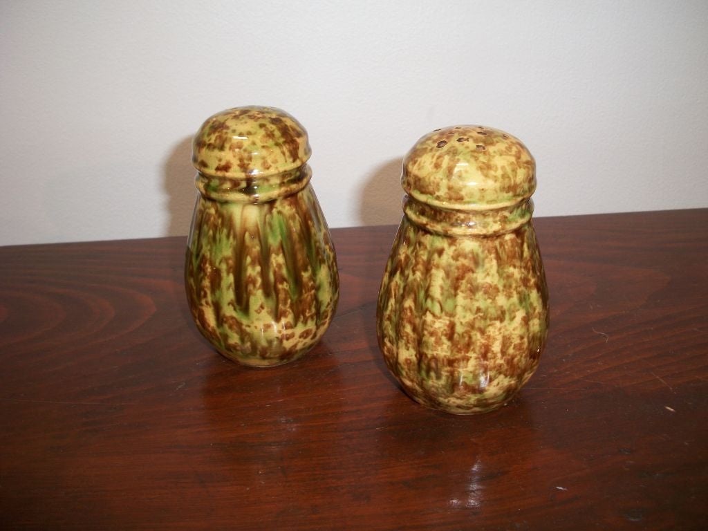 American 19TH C . ROCKINGHAM PITCHER AND SALT & PEPPER SHAKERS