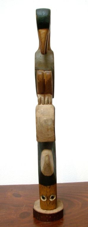 20th Century GREAT EARLY 20THC INDIAN HAND CARVED & PAINTED  TOTEM  POLE