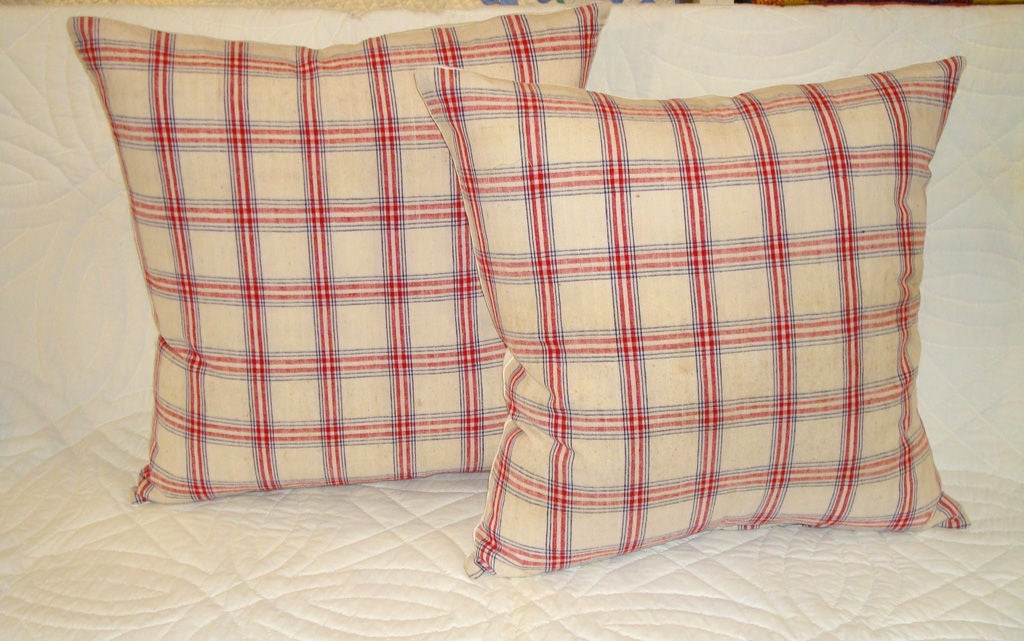 19TH C. LINEN PLAID PILLOWS
