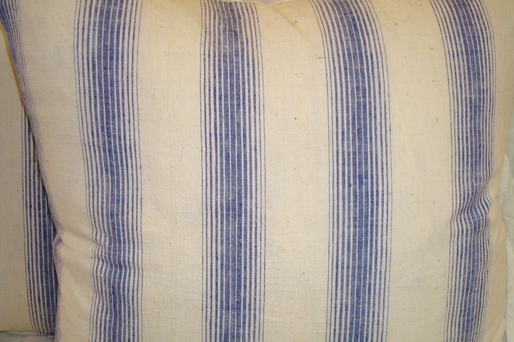 blue and white striped pillows