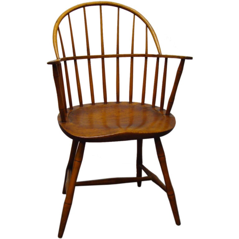 18TH C. NEW ENGLAND BOW BACK WINDSOR  ARM CHAIR W/SADDLE SEAT