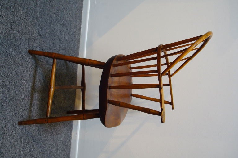 18th Century and Earlier 18TH C. NEW ENGLAND BOW BACK WINDSOR  ARM CHAIR W/SADDLE SEAT