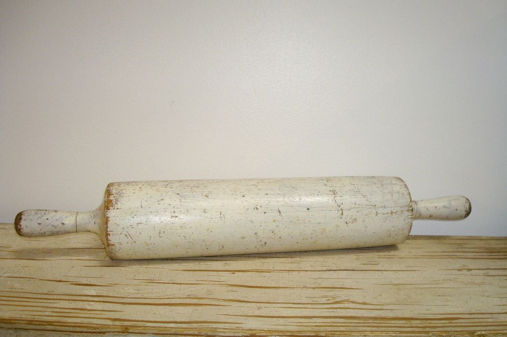 19TH C. ORIGINAL WHITE PAINTED ROLLING PIN