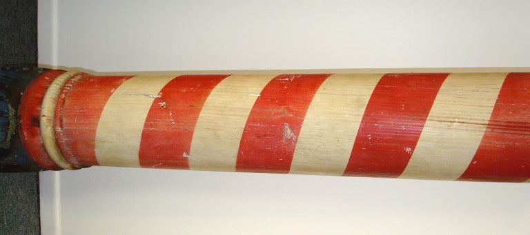 Pine RARE 19TH C ORIGINAL PAINTED BARBER POLE ON STAND FROM MAINE