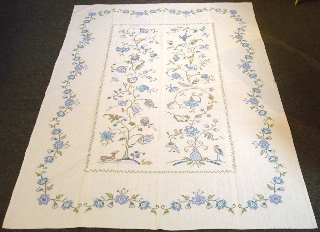PAIR OF CROSS STITCH QUILTS/ FULL SIZE AND GREAT WORKMANSHIP