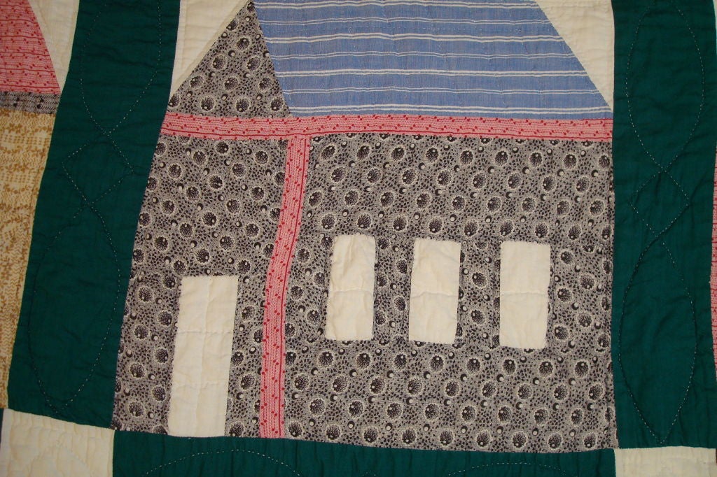 Cotton Early 20th Century Folky School House Quilt