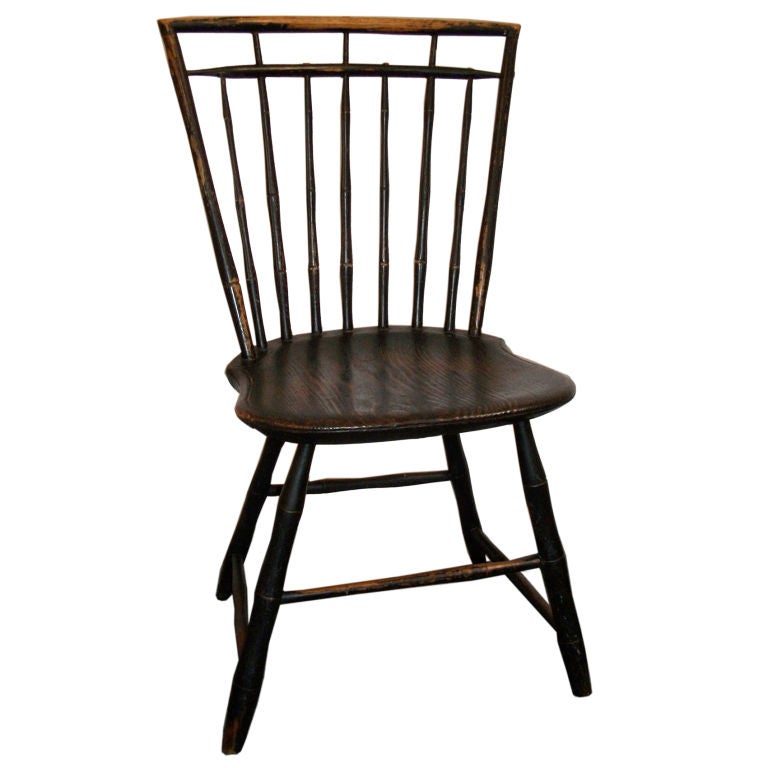 Early Signed 19th Century Original Painted Birdcage Windsor Side Chair