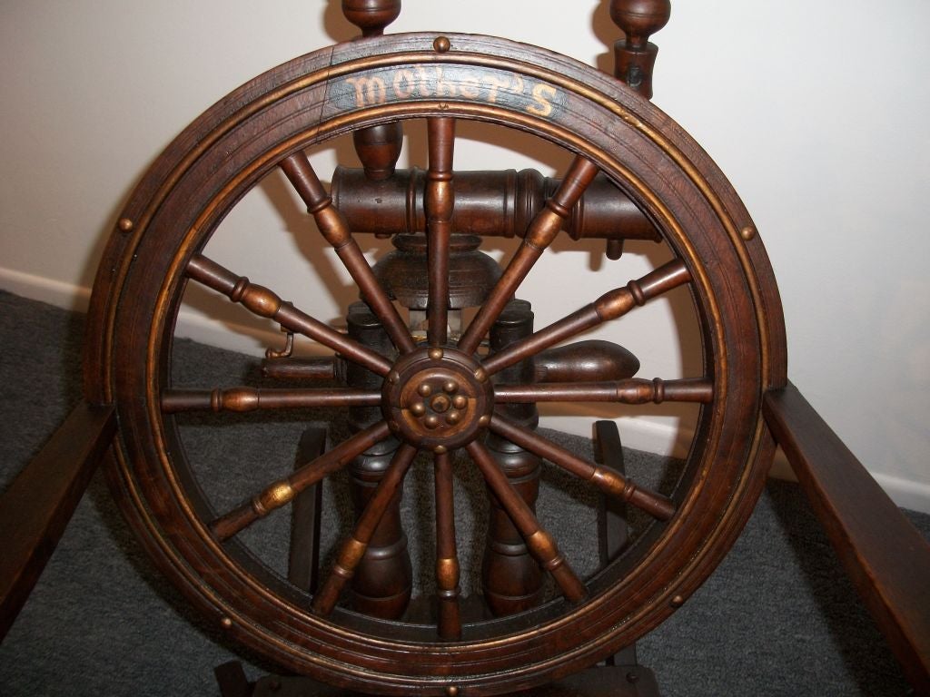 Early & Rare  19thc Spinning Wheel Rocking Chair Signed 