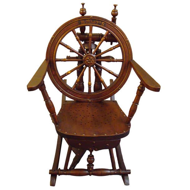 Early and Rare 19thc Spinning Wheel Rocking Chair Signed