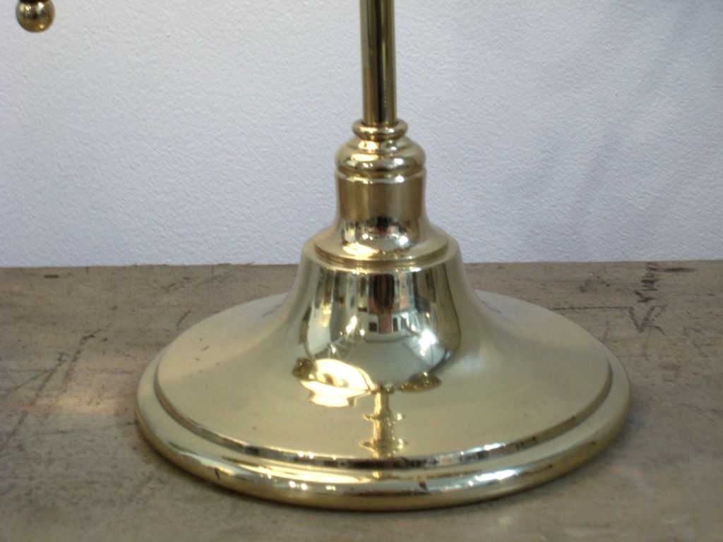 ELECTRIFIED HIGHLY POLISHED BRASS STUDENT LAMP W/ORIGINAL MILK GLASS SHADE
