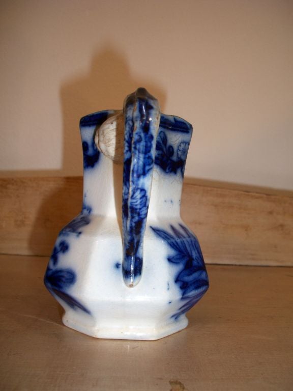 Pottery 19TH C. RARE MINIATURE FLO-BLUE CREAM PITCHER