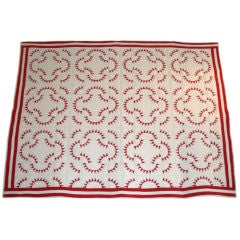 RARE RED & WHITE PICKLE DISH VARIATION QUILT FROM PA.