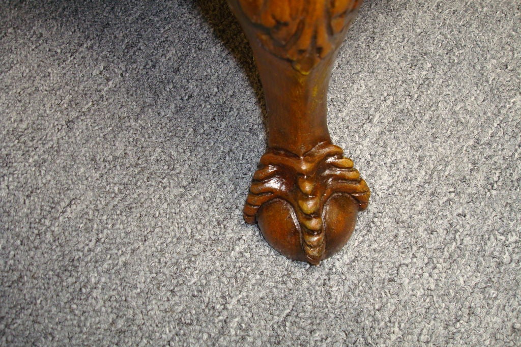 Linen 19THC CHIPPENDALE BALL & CLAW CARVED FEET WING CHAIR