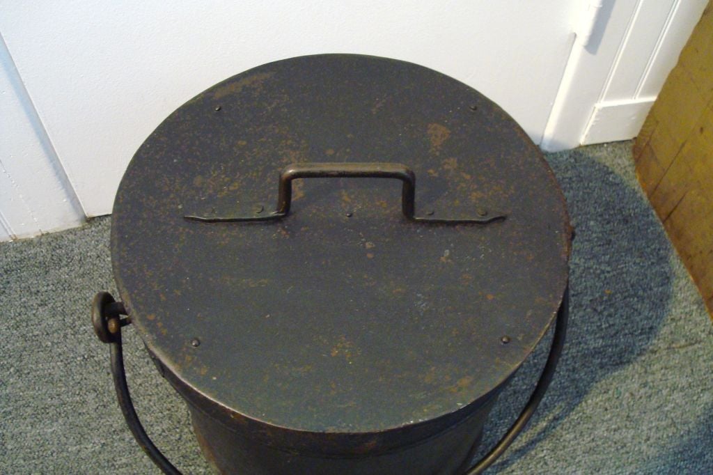 American EARLY 19THC IRON & METAL ORIGINAL PAINTED COAL CONTAINER