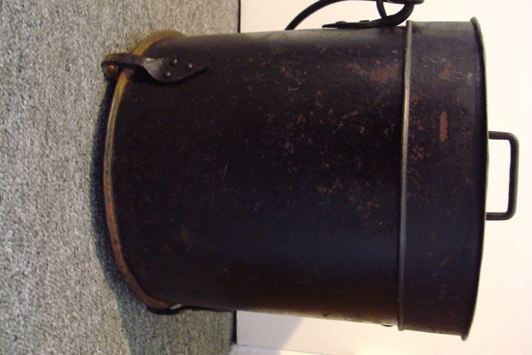 EARLY 19THC IRON & METAL ORIGINAL PAINTED COAL CONTAINER 1