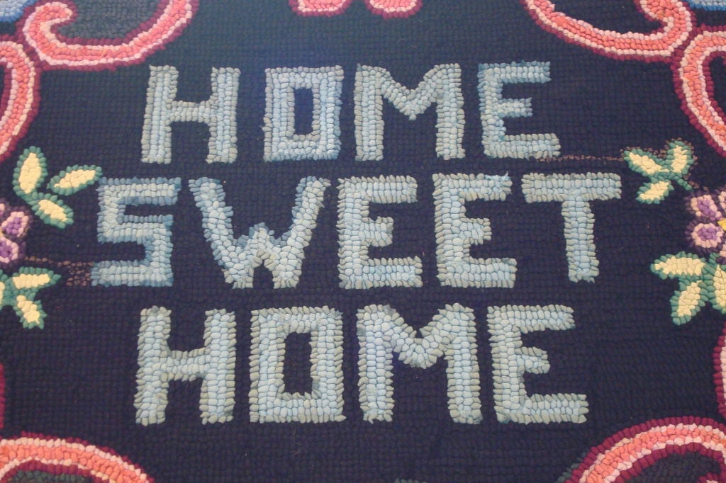 RARE AMISH "HOME SWEET HOME" HAND HOOKED RUG ON MOUNT