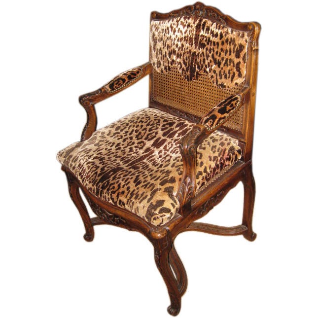 Single French Arm Chair In Leopard For Sale
