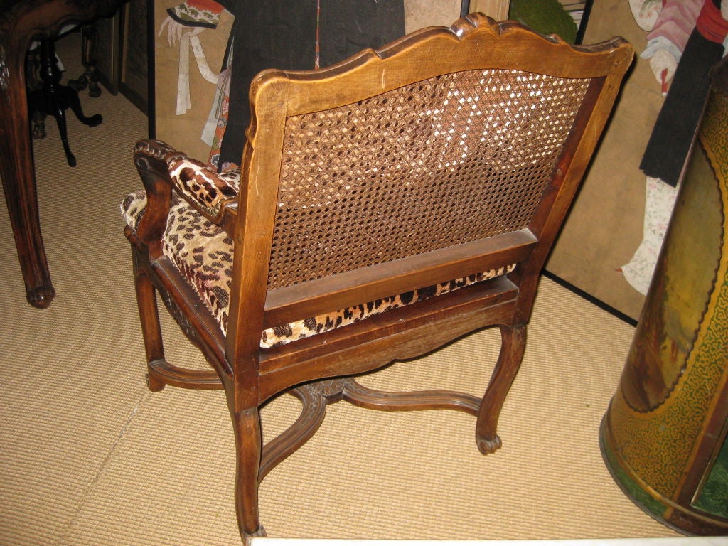 Walnut Single French Arm Chair In Leopard For Sale