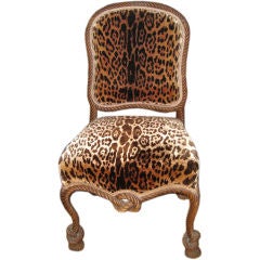 Italian Carved Wood Rope Chair In Leopard Fabric
