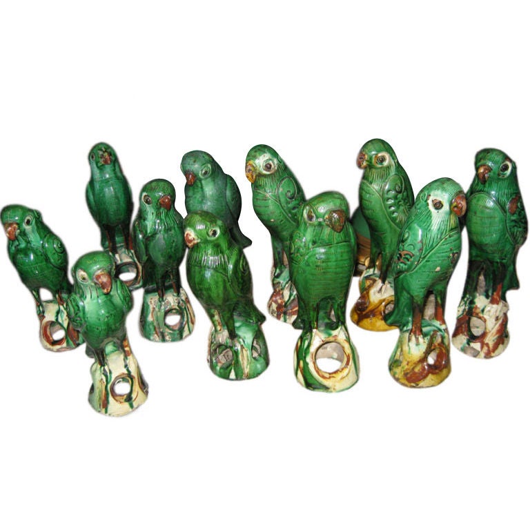 Collection Of Antique Chinese Ceramic Parrots