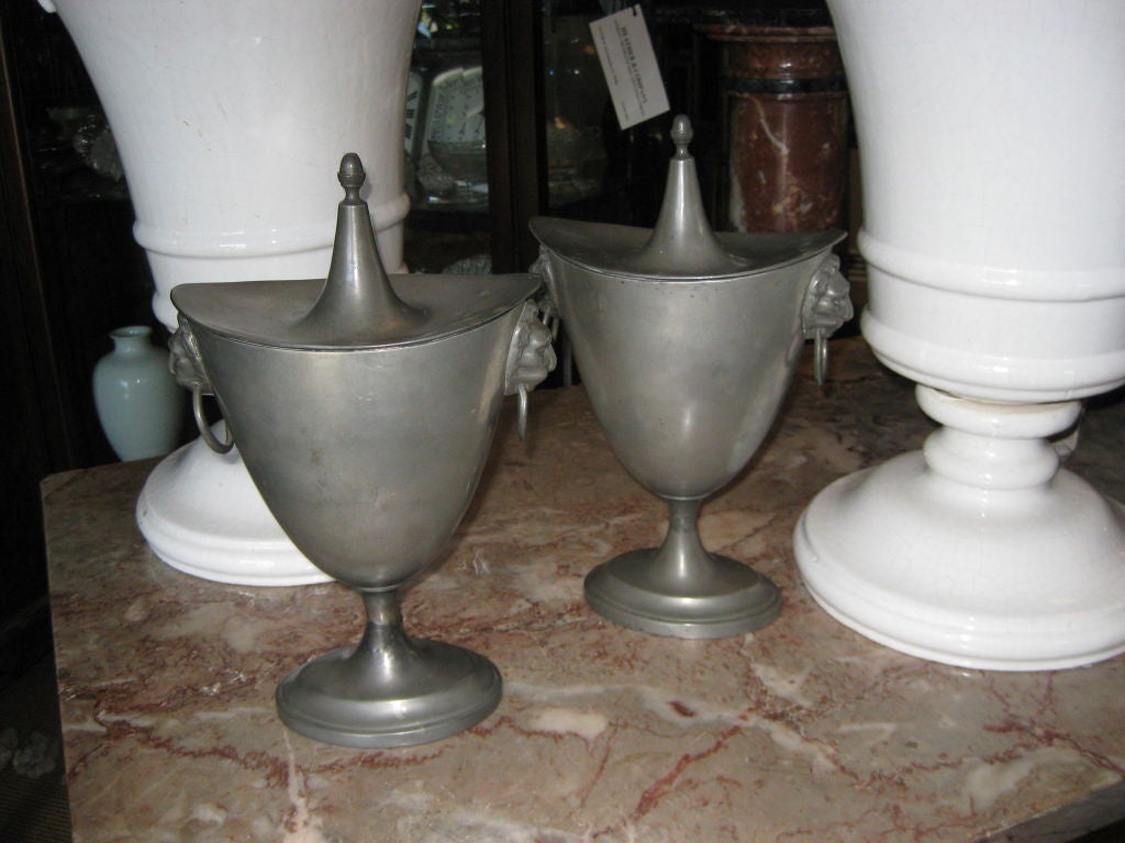 Pair of Pewter Chesnut Urns