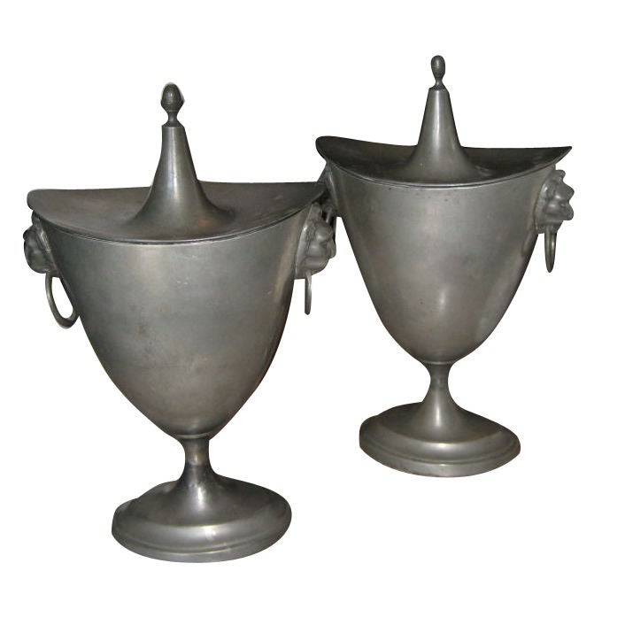 Pair of Pewter Chesnut Urns For Sale
