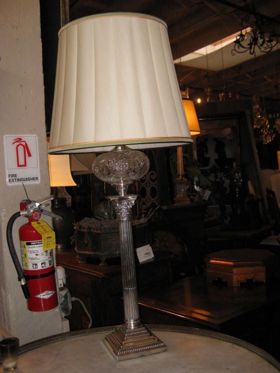 Fine Cut Crystal and Sterling Silver Column Lamp For Sale 2