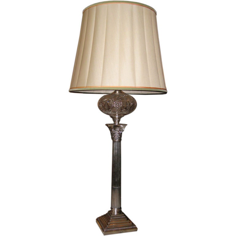 Fine Cut Crystal and Sterling Silver Column Lamp For Sale