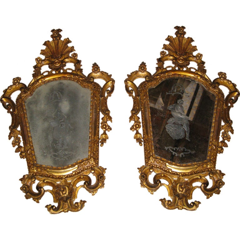 Large Pair of Reverse Etched Venetian Mirrors For Sale