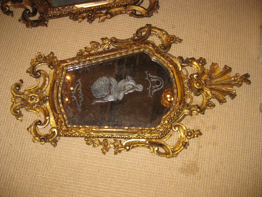 Large Pair of Reverse Etched Venetian Mirrors For Sale 1