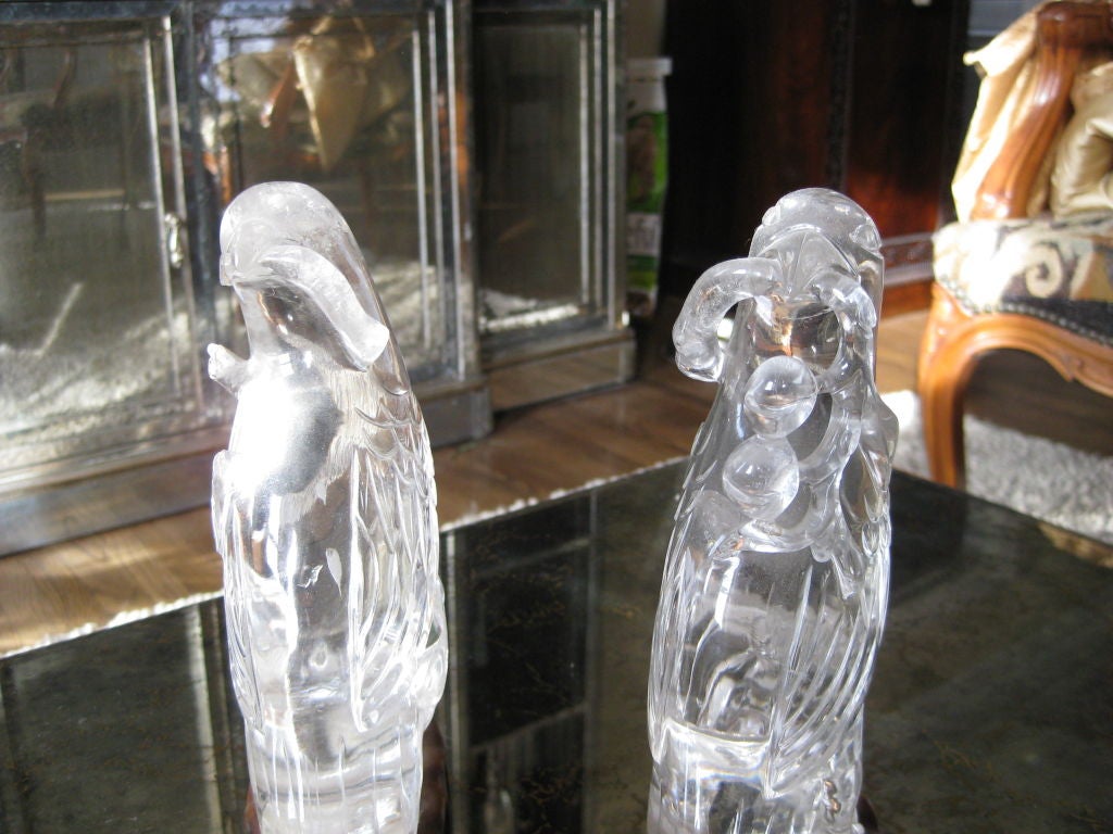 Pair of Antique Chinese Carved Rock Crystal Parrots