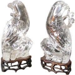 Pair of Antique Chinese Carved Rock Crystal Parrots