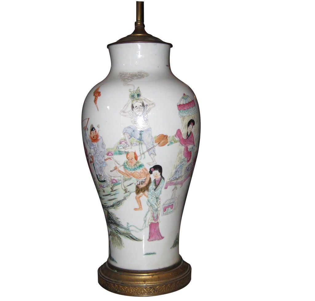 Antique Chinese Porcelain Famille Rose Lamp
