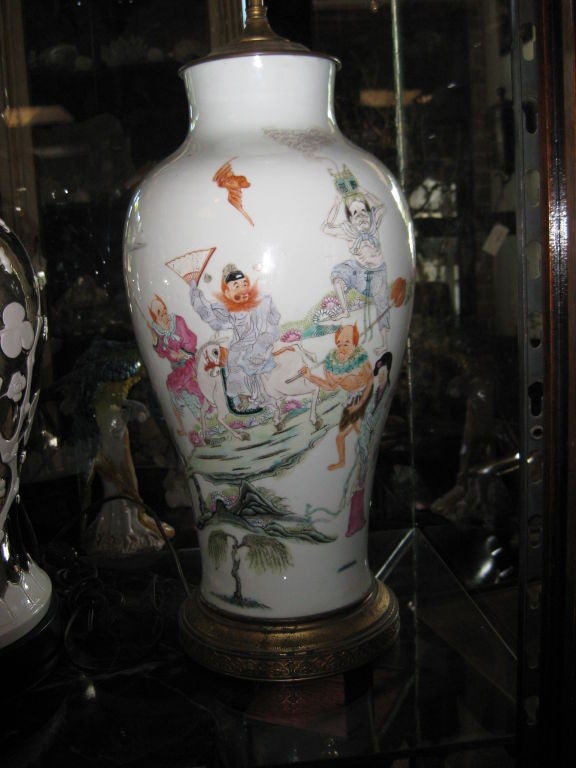 20th Century Antique Chinese Porcelain Famille Rose Lamp