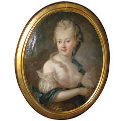 Pretty 18th C Painting of a Woman with Pearls In Her Hair