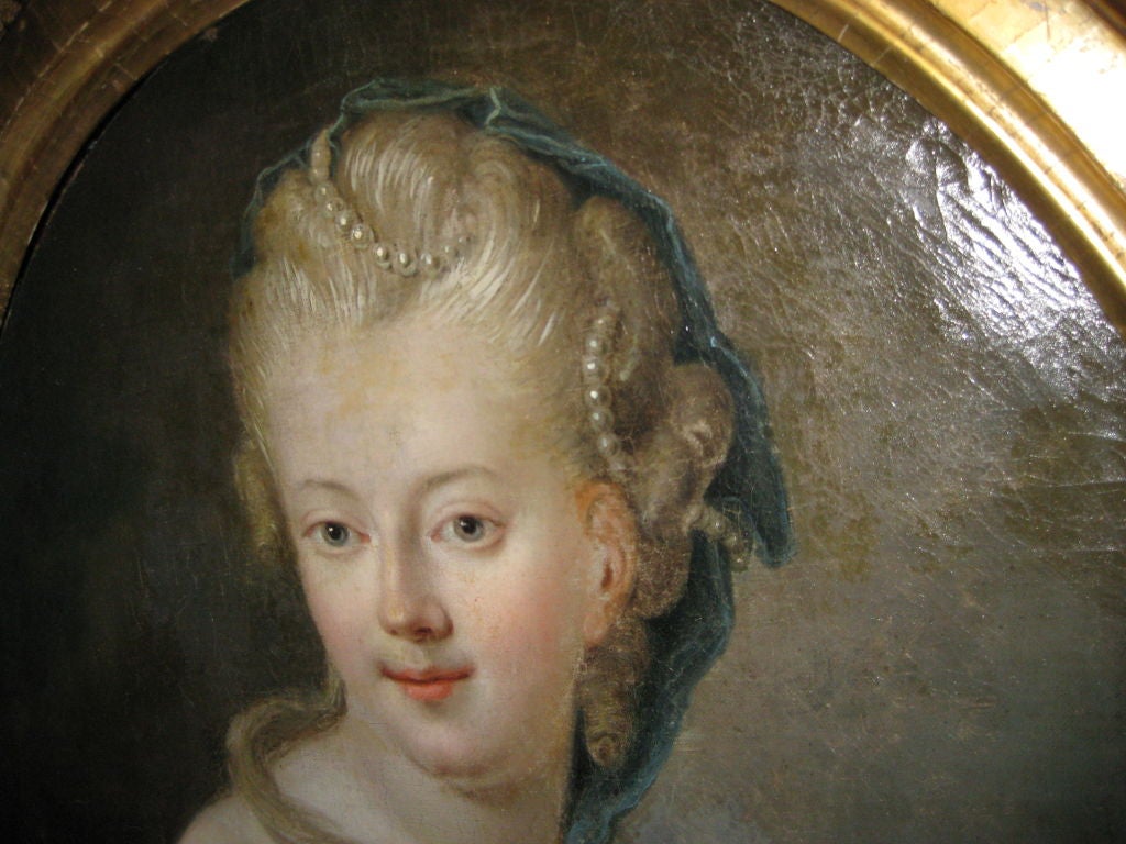 Pretty 18th C Painting of a Woman with Pearls In Her Hair For Sale 4