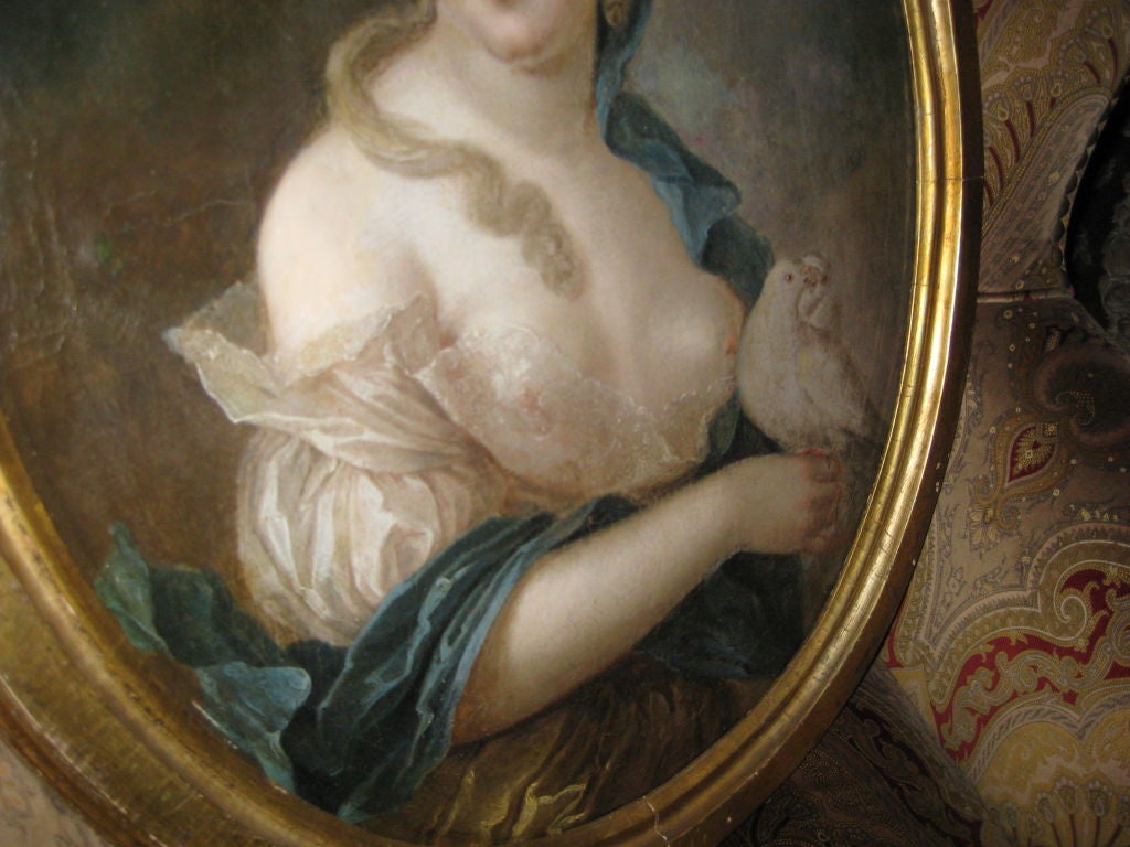 Pretty 18th C Painting of a Woman with Pearls In Her Hair For Sale 5
