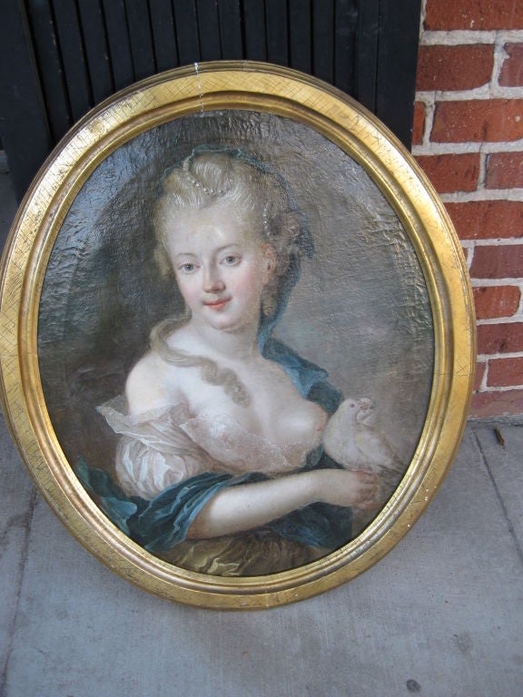 Pretty 18th C Painting of a Woman with Pearls In Her Hair For Sale 1