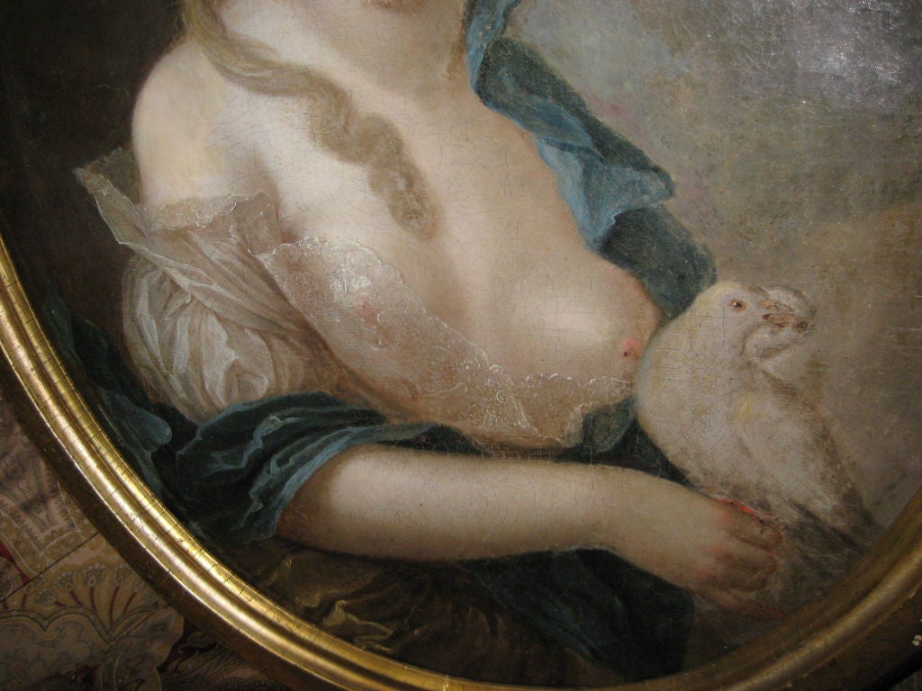 18th Century and Earlier Pretty 18th C Painting of a Woman with Pearls In Her Hair For Sale