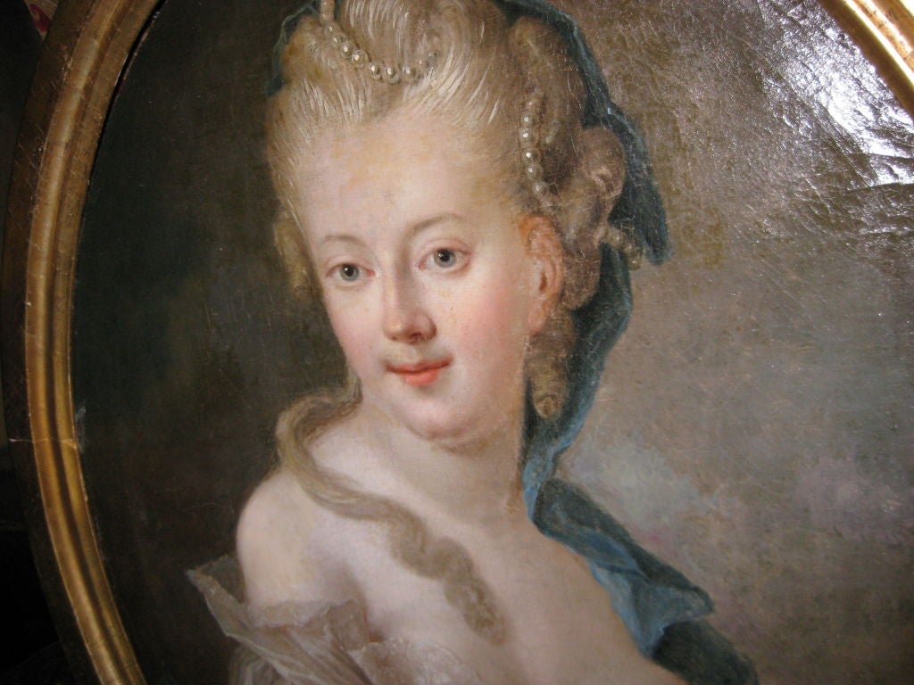 Pretty 18th C Painting of a Woman with Pearls In Her Hair For Sale 2