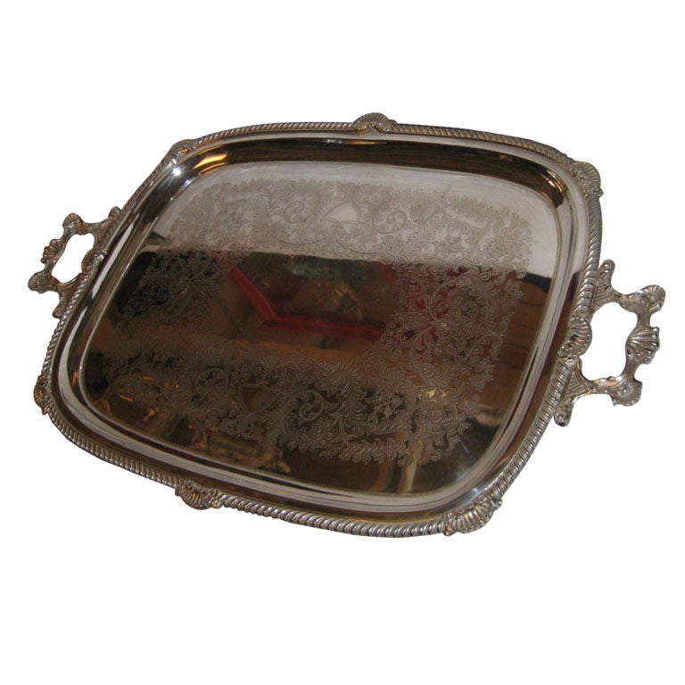 Charming Thick Silver Plate Tray For Sale