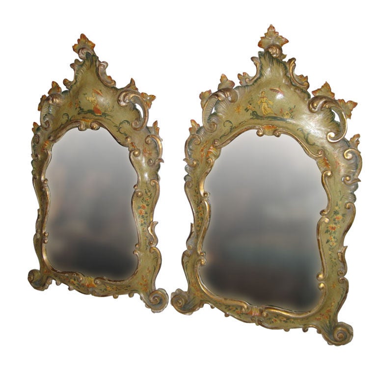 Pair of 19th  C Venetian Mirrors With Refreshed Painted Finish For Sale