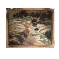 Oil Painting of a Little Boy at the Shore