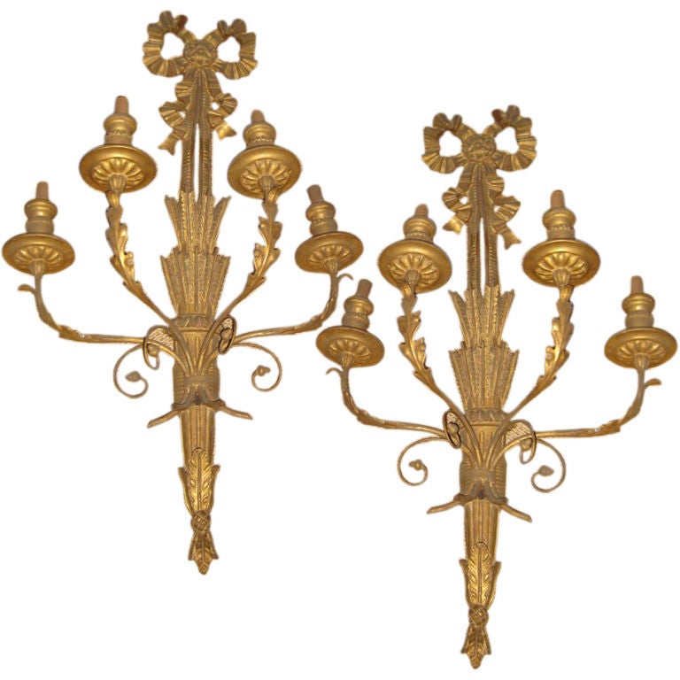 Pair of Early 20th C Italian Giltwood Wall Sconces