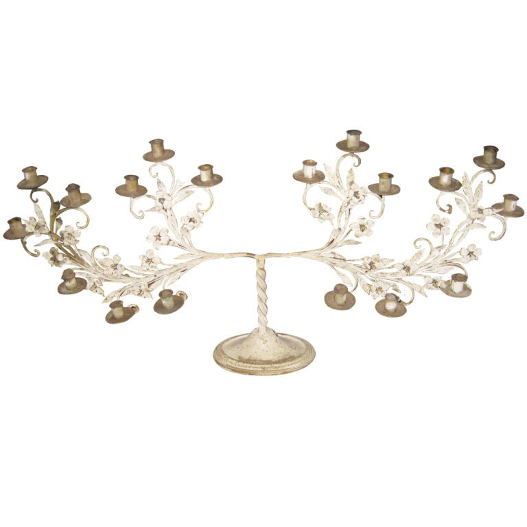 Large Painted Wrought Iron Candelabra For Sale