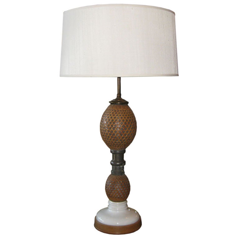 Antique French Cane and Glass Seltzer Lamp For Sale