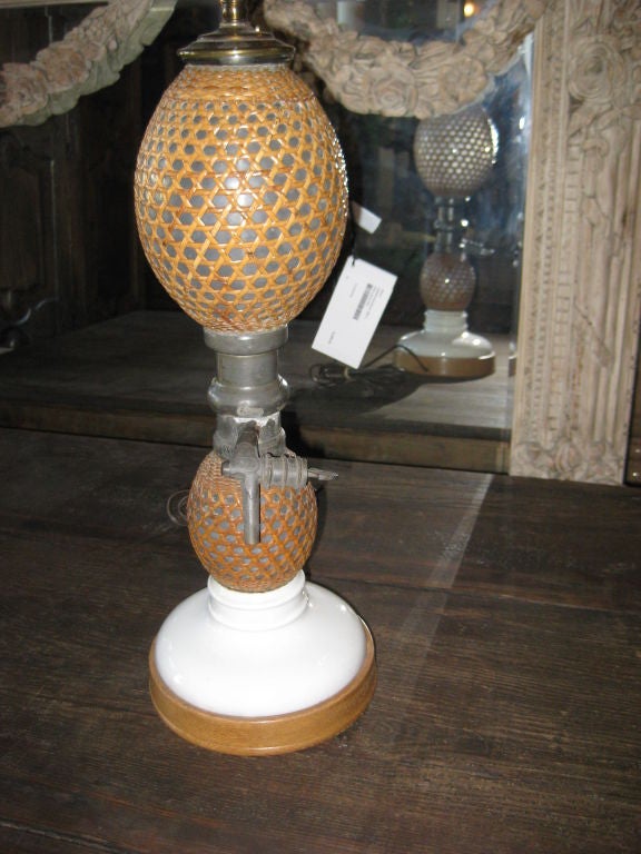 Antique French Cane and Glass Seltzer Lamp
