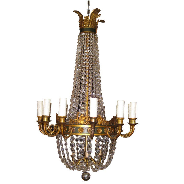 19th C Empire Chandelier With Twelve Exterior  Lights