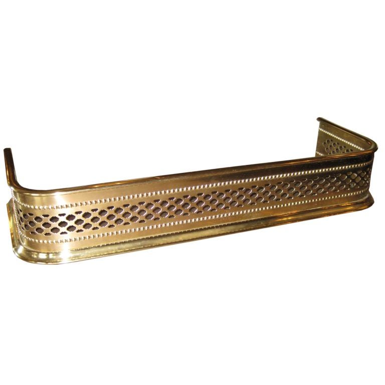 19th C Brass Fender with Geometric Pierced Design For Sale
